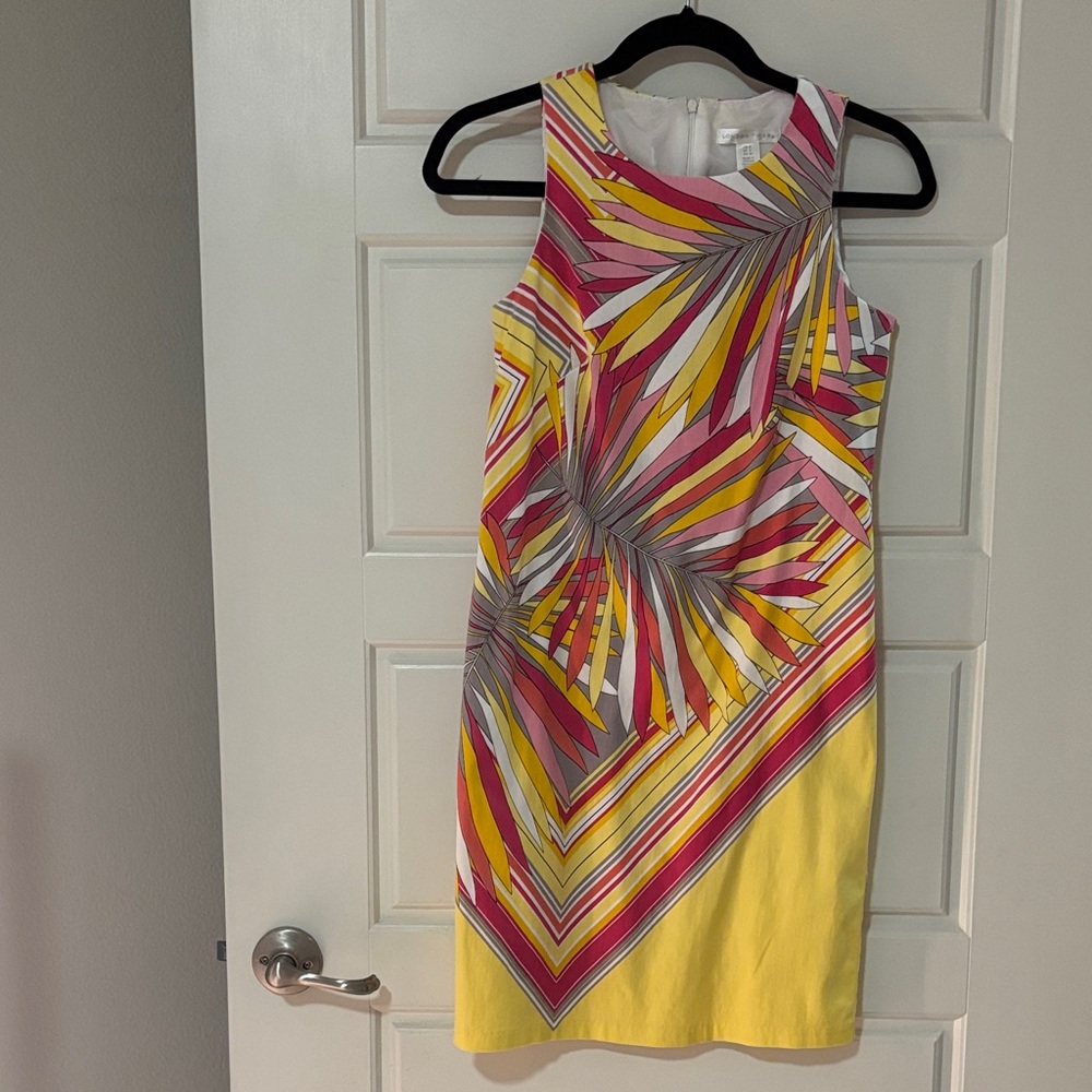 London Times Yellow and Pink Patterned Mini Dress